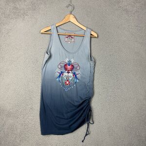 Johnny Was Dress Womens Medium Blue Ombre Sleeveless Ruching Cotton Boho